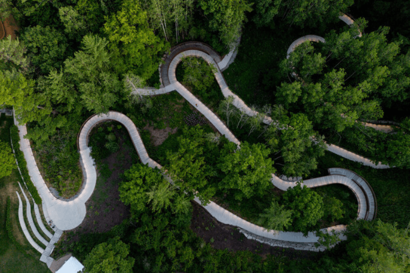 Aerial drone shot of the Ma-Moosh-Ka-Win Trail